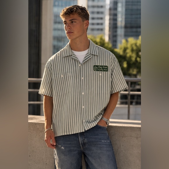 Abercrombie & Fitch Other - Sz M Random Golf Club x Abercrombie Green Striped Cropped Boxy Shirt NWT $70